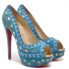 Escarpins Christian Louboutin Bollywoody 140 mm à bout ouvert bleus Escarpins Christian Louboutin Bollywoody 140 mm à bout ouvert bleus