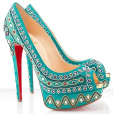 Escarpins Christian Louboutin Bollywoody 140 mm à bout ouvert turquoise Escarpins Christian Louboutin Bollywoody 140 mm à bout ouvert turquoise