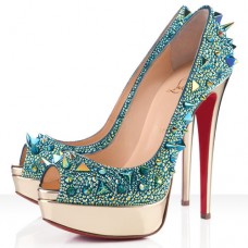 Escarpins Christian Louboutin Very Mix 140 mm à bout ouvert verts Escarpins Christian Louboutin Very Mix 140 mm à bout ouvert verts